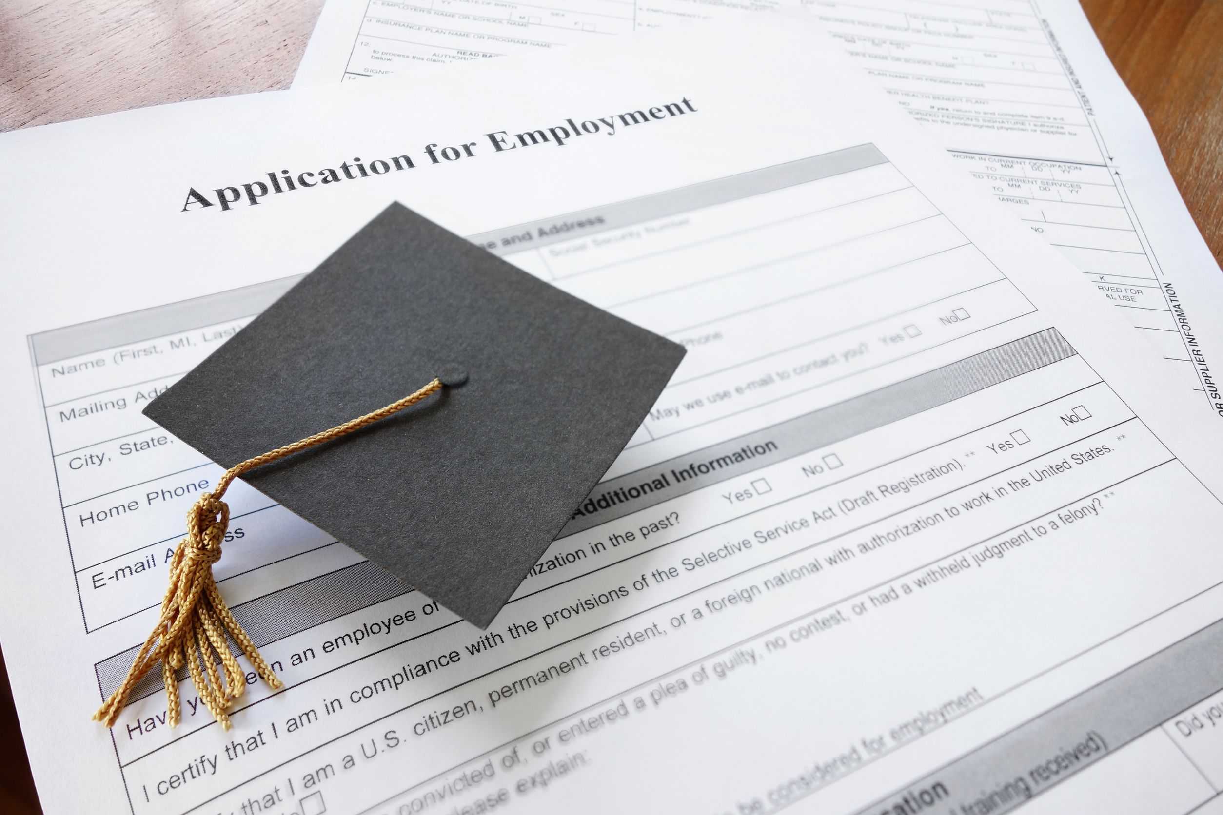 Graduation Cap Sits on an Application for Employment - Are Learners Fully Equipped for Employment?