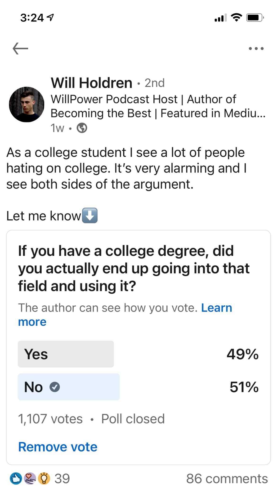 LinkedIn Poll Results - Did you end up working in the same field and using the skills you learnt in your study?