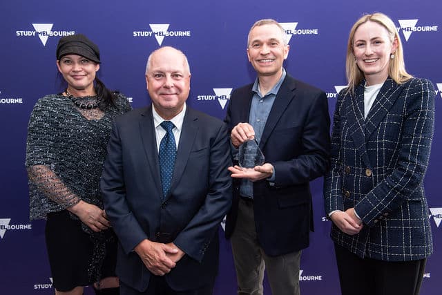Edalex Managing Director Dan McFadyen and Marketing Manager Kristine Chompff Received EdTech Provider of The Year at the 2023 Victorian International Education Awards organised by Study Melbourne
