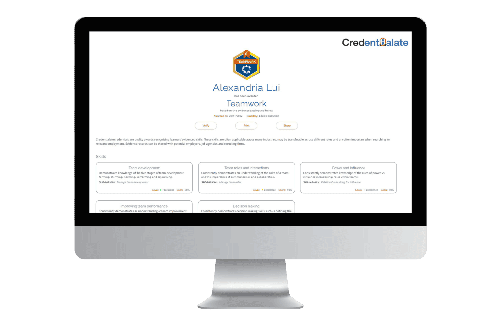 Credentialate's Personal Evidence Record Live Demo - Alexandria Lui
