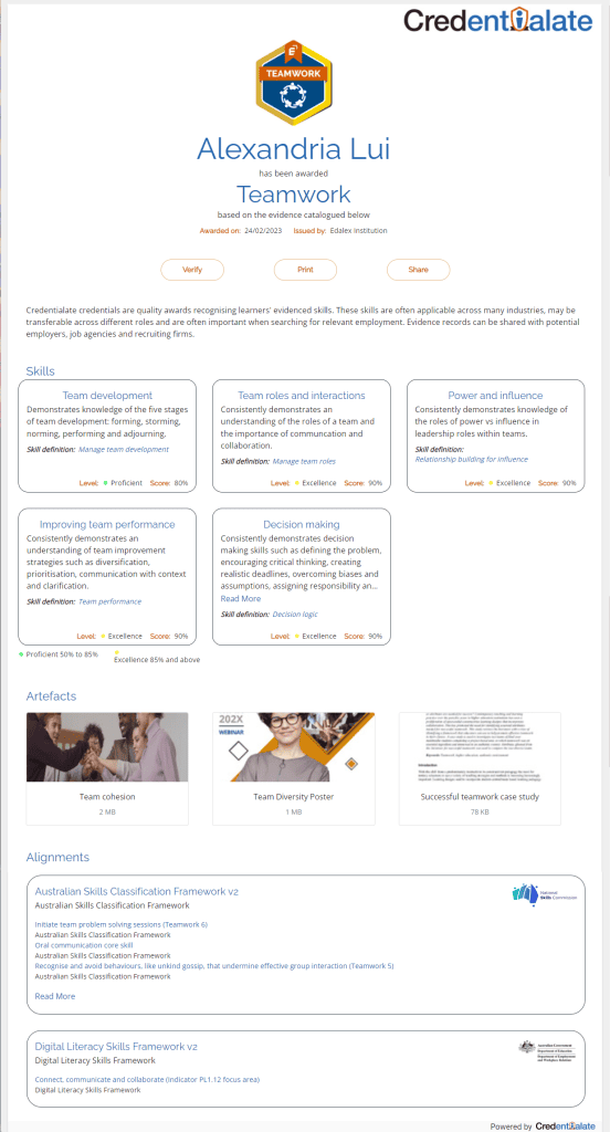 Credentialate Personal Evidence Record