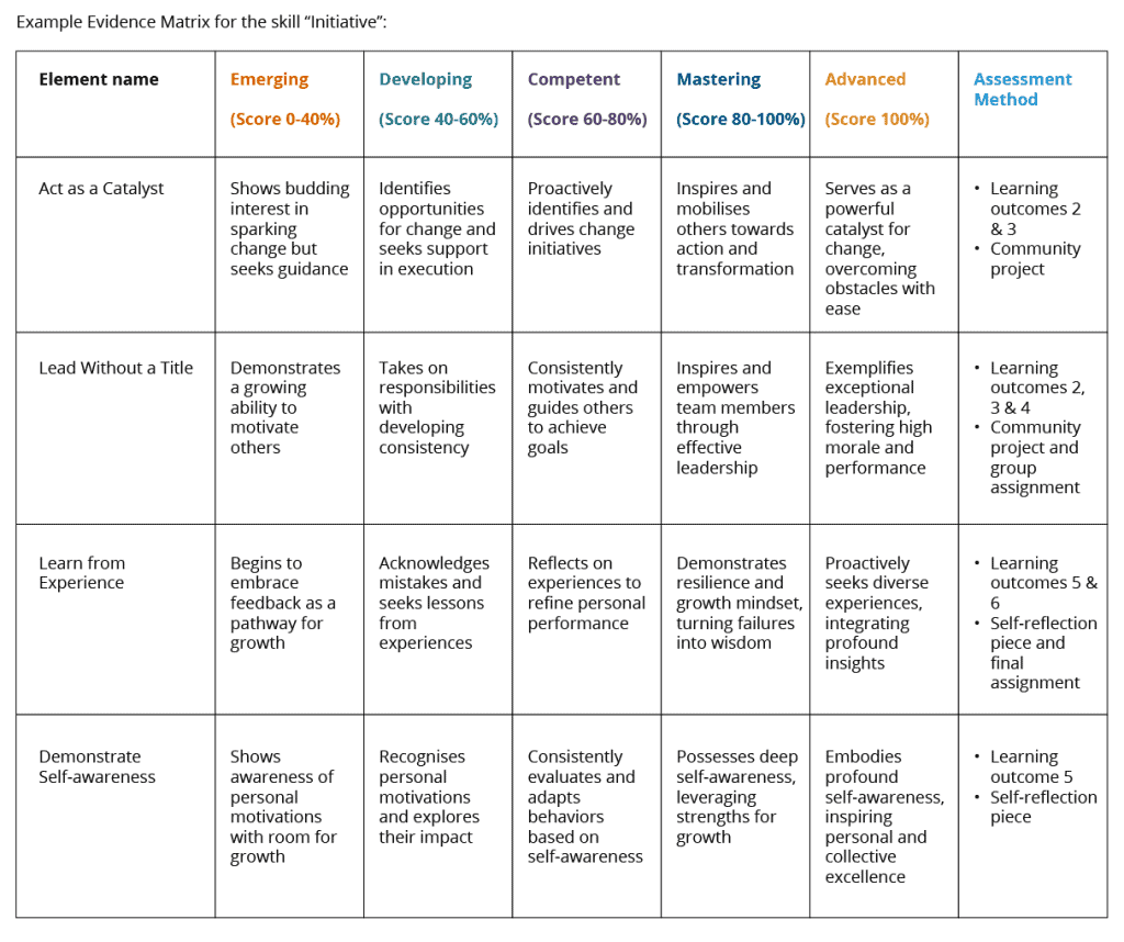 Example Evidence Matrix for the skill 'Initiative'