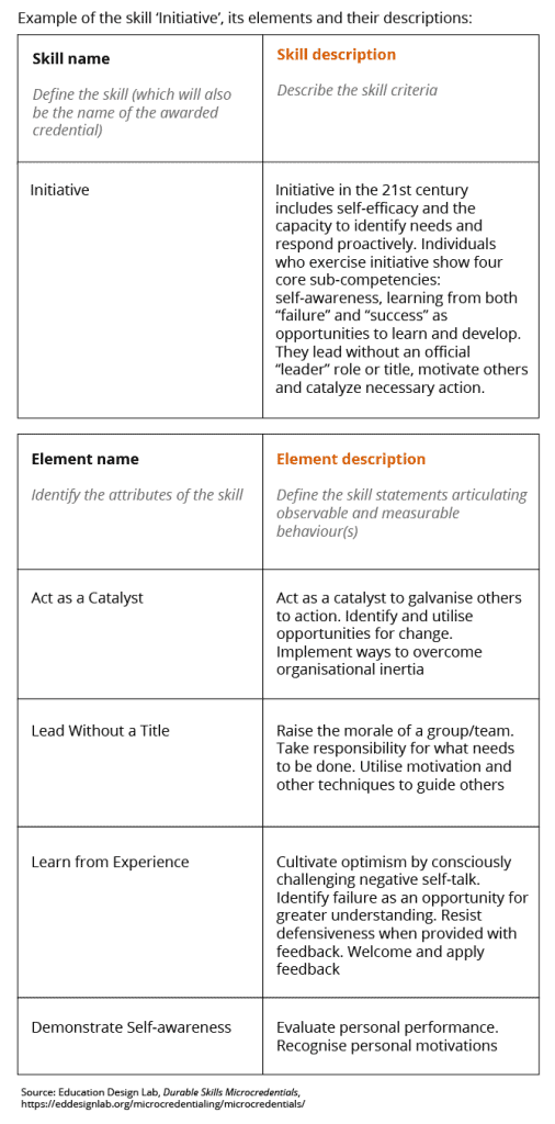 Example of the skill 'Initiative', its Elements and their descriptions