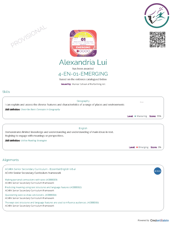 HSPA Credentialate - Evidence Record Provisional - SAMPLE