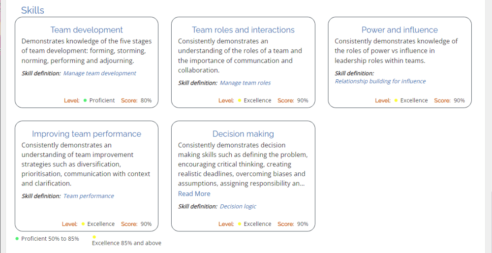 Skills Section on a Credentialate Personal or Provisional Evidence Record example
