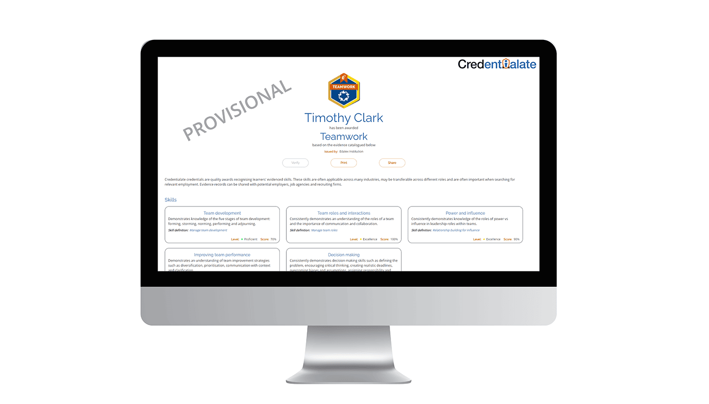 Edalex announces Credentialate Provisional Evidence Records that recognise progression towards mastery and Personal Evidence Record redesign