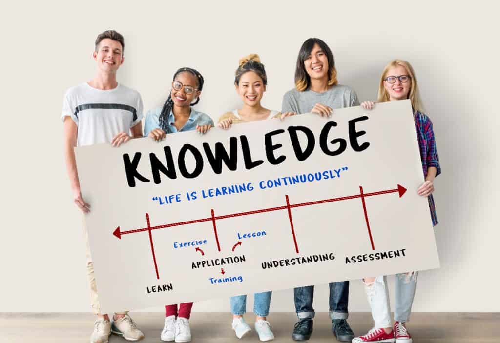 A diverse group of smiling K12 students embracing a growth mindset for success through lifelong learning.