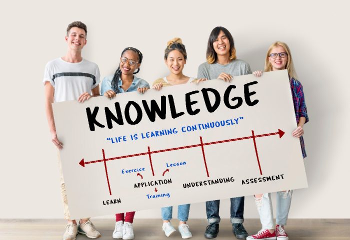 A diverse group of smiling K12 students embracing a growth mindset for success through lifelong learning.