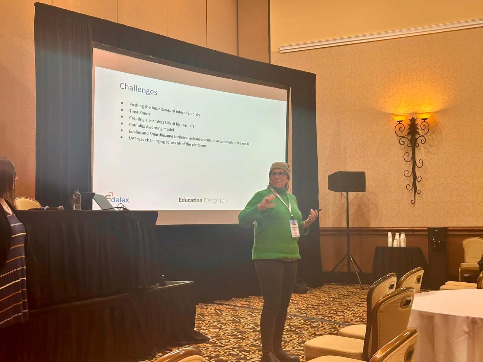 Margo Griffith presenting at CBExchange 2024 Colorado about interoperable ecosystem that validates skills and credentials for learners
